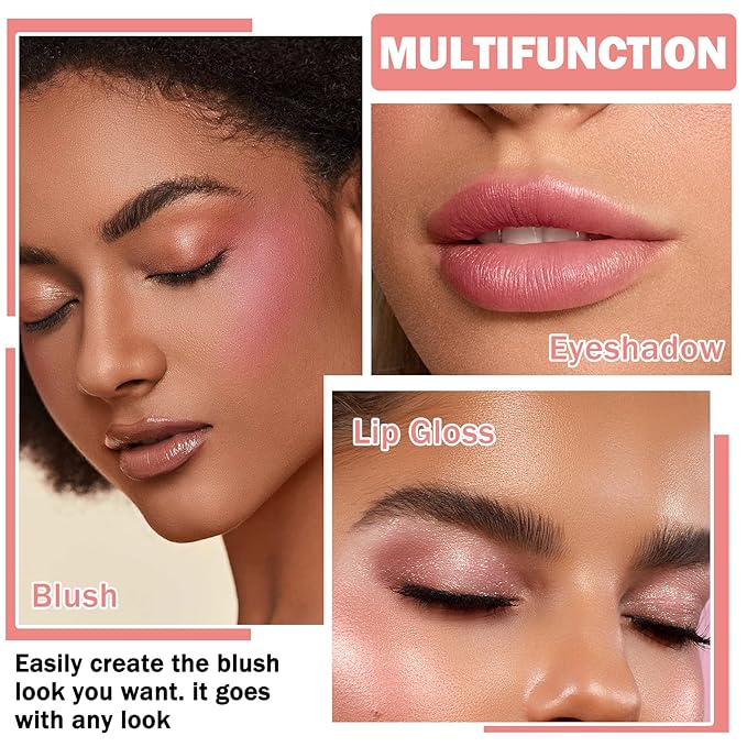 Cream Blush Stick with Sponge 3 in 1 Multi-Use Blush Makeup Stick Long Lasting Waterproof Natural Matte Cream Blush Stick for Cheeks, Lips and Eyes - Fairy Pink-VivaGrace Women