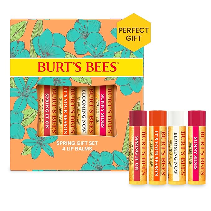 Burt's Bees Lip Balm Easter Basket Stuffers - Just Picked Gifts Set with Pomegranate, Watermelon, Sweet Mandarin, Coconut and Pear Natural Lip Treatment Tubes, 4, 0.15 oz.-VivaGrace Women