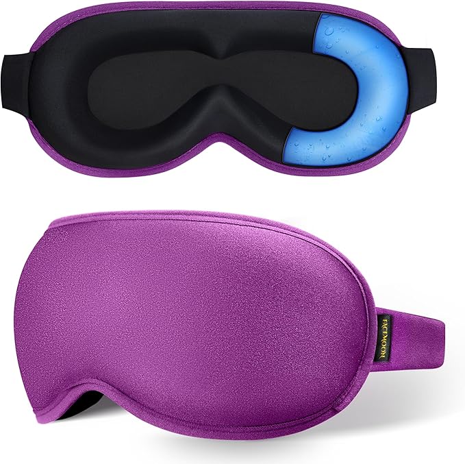 Cooling Gel 3D Sleep Eye Mask-Weighted Blackout Sleep Mask & Cold Compress for Dark Circles, Dry Eyes, and Puffiness - Comfortable, Eyelash-Friendly, Reusable for Relaxing Sleep-Purple-VivaGrace Women