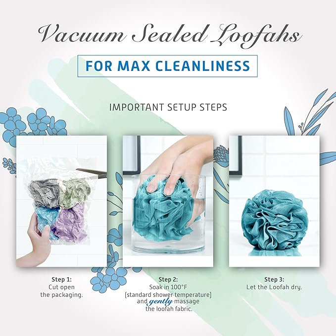 Spongentle Premium Deep Cleansing Loofah Sponge for Radiant Skin, Pack of 4, Bath and Shower, Exfoliating Body Scrubber, Beautiful Colors for Women and Men-VivaGrace Women