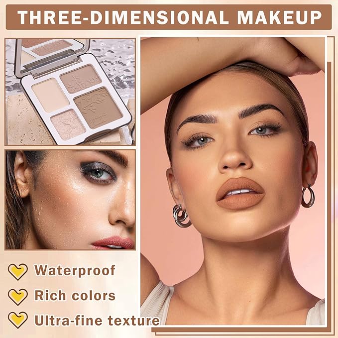 Contour Powder Highlighter Powder Contour Palette,2 In 1 Highlighter Contour Palette,Shimmer Powder Highlighter Matte Powder Contour Palette,Face Contorno Maquillaje-Warm Brown-VivaGrace Women