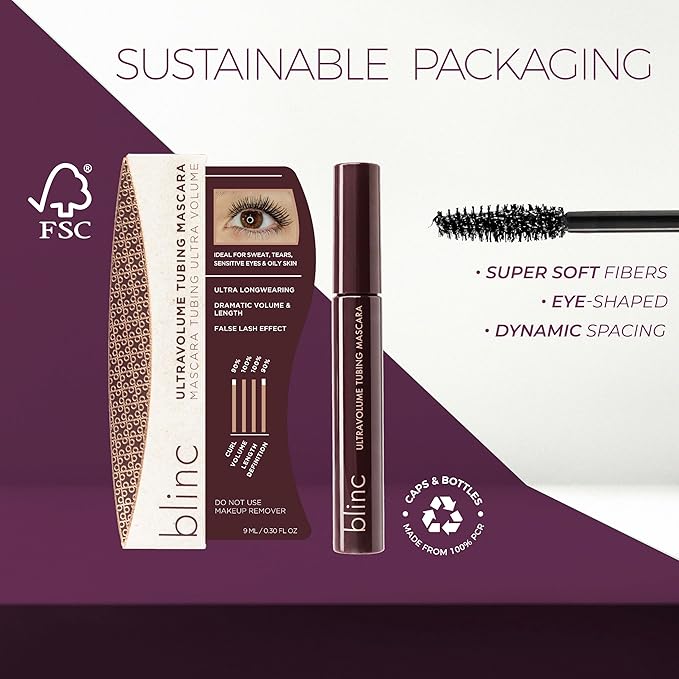 Blinc UltraVolume Tubing Mascara, Volumizing, Lengthening and Curling Mascara, Ultra-Longwearing Washable, Clean, Vegan and Cruelty-Free, 9mL / 0.30 Fl Oz (Dark Brown)-VivaGrace Women