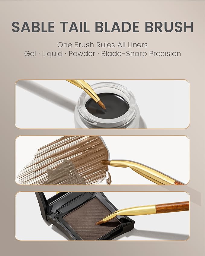 Desert Oak Series Bent Eyeliner Brush - 30° Angled Kolinsky Sable for Sharp Lines & Brows, Luxury Bubinga Handle (CM 177)-VivaGrace Women