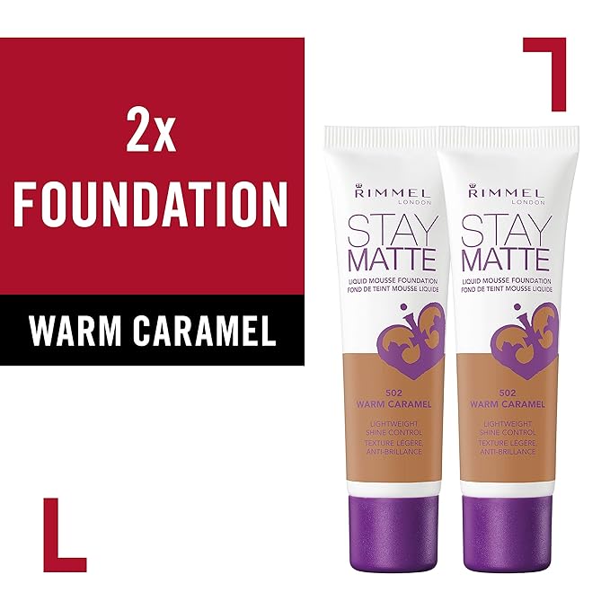 Rimmel, Stay Matte Foundation, Warm Caramel 2 Count (Pack of 1)-VivaGrace Women