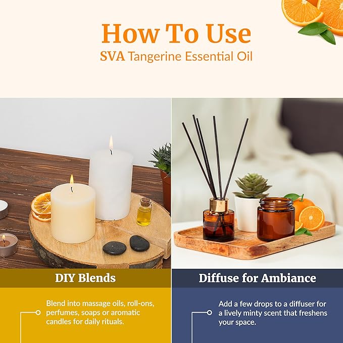 SVA Tangerine Essential Oil – 4 Fl Oz – 100% Natural Tangerine Oil - for Diffuser, Hair Care, Face, Skin Care, Aromatherapy, Scalp and Body Massage, Soap and Candle Making – with Dropper-VivaGrace Women