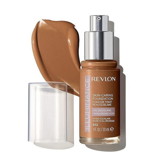 Revlon Illuminance Skin-Caring Liquid Foundation, Hyaluronic Acid, Hydrating and Nourishing Formula with Medium Coverage, 513 Brown Suede (Pack of 1)-VivaGrace Women
