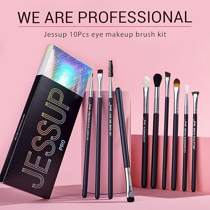 Jessup Eye Makeup Brushes 10 pcs, Premium Synthetic Eyeshadow Blending Concealer Eyebrow Eyeliner Brush Set T315-VivaGrace Women