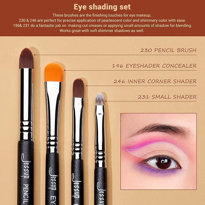 Jessup Eyeshadow Brush Set 12pcs Eye Makeup Brushes Set Professional Premium Sythetic Eye Shadow Blending Smoky Shader Concealer Brush Black T339-VivaGrace Women