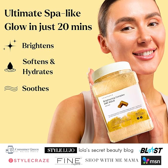 VogueNow Jelly Face Mask for Facials - 24K Gold Hydrating, Brightening & Nourishing Jelly Mask with Free Jade Roller & Spatula | Professional Hydrojelly Masks | Vajacial Jelly Mask Powder | 23 Oz Jar-VivaGrace Women