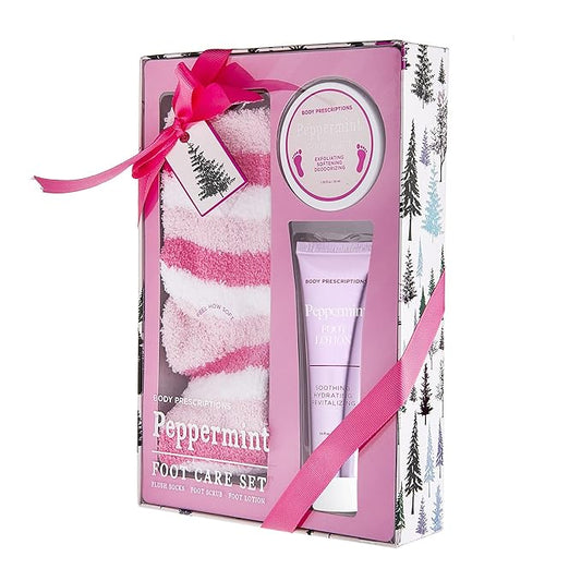 Live Green Bath and Body Pedicure Set- Relaxing Foot Care Set with Pink Fuzzy Socks, Peppermint Foot Lotion, and Foot Scrub, Holiday Present for Women-VivaGrace Women