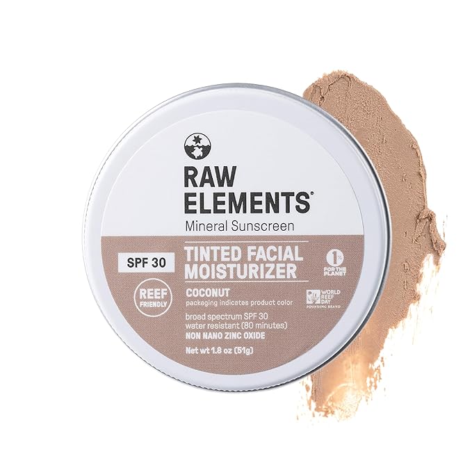 Raw Element Ultra-Moisturizing Tinted Face Cream, Non Toxic Mineral Face Sunscreen, Daily Tinted Moisturizer, Non-Nano Zinc Oxide, Reef Friendly, All Ages, SPF 30, 1.8 oz, Coconut, Pack of 1-VivaGrace Women