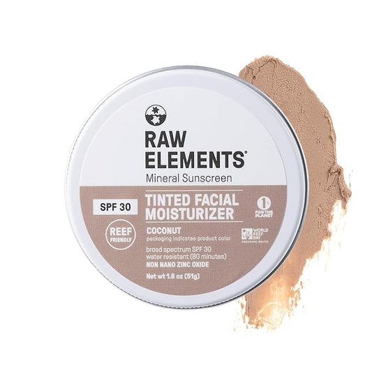 Raw Element Ultra-Moisturizing Tinted Face Cream, Non Toxic Mineral Face Sunscreen, Daily Tinted Moisturizer, Non-Nano Zinc Oxide, Reef Friendly, All Ages, SPF 30, 1.8 oz, Coconut, Pack of 1-VivaGrace Women