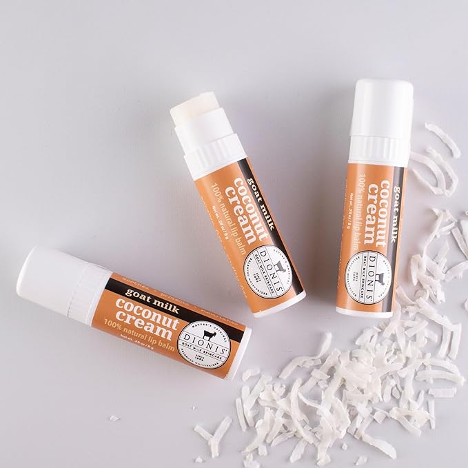 Dionis Goat Milk Skincare Coconut Cream Holiday Lip Balm Gift Set - Beeswax, Shea Butter & Coconut Oil Lip Care Products Made in The USA - Cruelty Free Lip Moisturizer For Chapped Lips, 0.28oz 3 Pack-VivaGrace Women