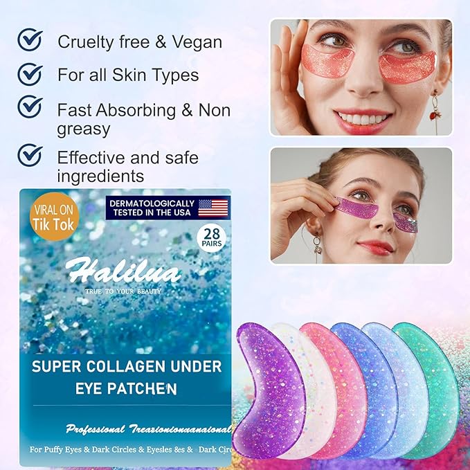 [ 28 Pairs ] Under Eye Patches, Eye Gel Mask for Puffy Eyes and Dark Circles with Natural Marine Collagen Reduce Wrinkles Anti-Aging Face Eye Skin Care Mask for Face,Puffiness, Eye Bags and Wrinkles-VivaGrace Women