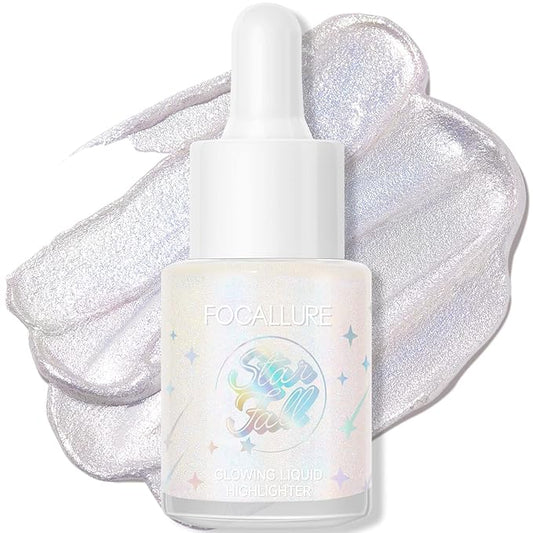FOCALLURE Starfall Glowing Liquid Highlighter, Shimmering Body Oil, Non-Sticky Shimmer Liquid Luminizer, Non-Greasy, Face & Body Glitter Makeup for Costumes, Cosplay, Rave Festival, CYPRIDINA-VivaGrace Women