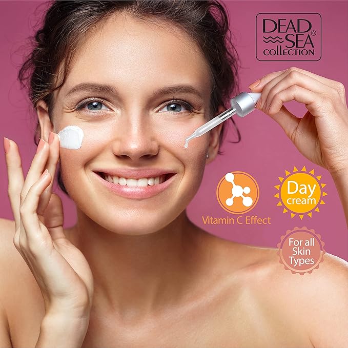 Dead Sea Collection Facial Vitamin C Kit - Day Cream (1.69fl.oz/50ml jar) & Facial Serum (1.69fl.oz/50ml bottle) - Pure Dead Sea Minerals - Anti-Wrinkle Hydration Smooth and Moisturized Skin-VivaGrace Women