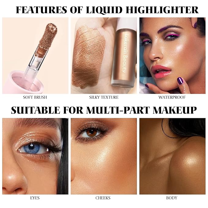 Liquid Highlighter Makeup, Natural Silky Shimmer Finish Face Highlighter, Highly Pigmented, Lasting, Blendable, Soft Cream For Face, 0.25fl.oz (#02 Champagne Shimmer), 1.3 Ounce, 1 Pack-VivaGrace Women