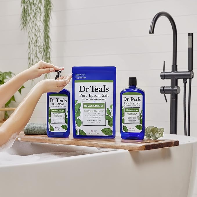 Dr Teal's Body Wash with Pure Epsom Salt, Relax & Relief with Eucalyptus & Spearmint, 24 fl oz (Pack of 4) (Packaging May Vary)-VivaGrace Women