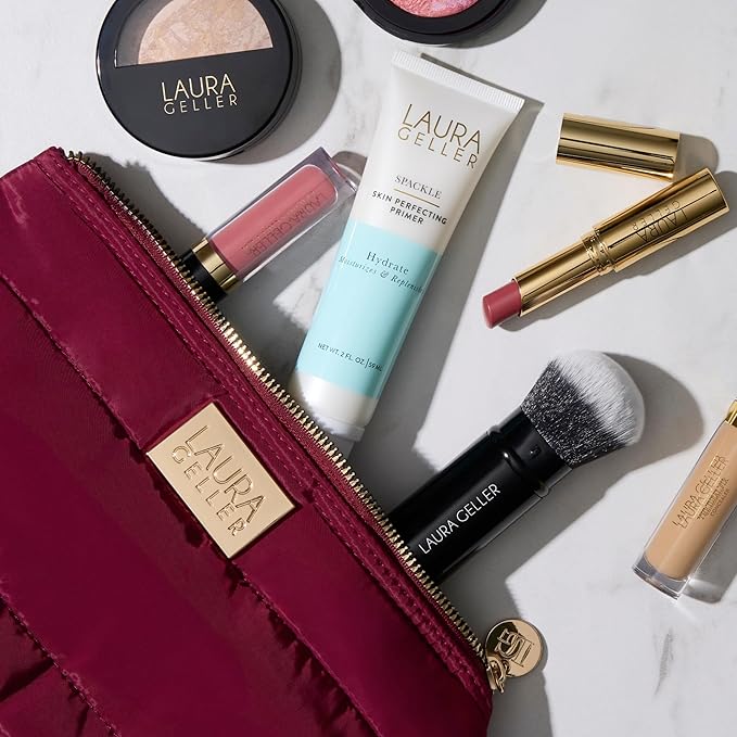 LAURA GELLER NEW YORK Quilted Makeup Bag with Brush Case, Burgundy - Toiletry Bag Organizer for Travel - Large Capacity Full Size Makeup Bag - Easy to Clean-VivaGrace Women