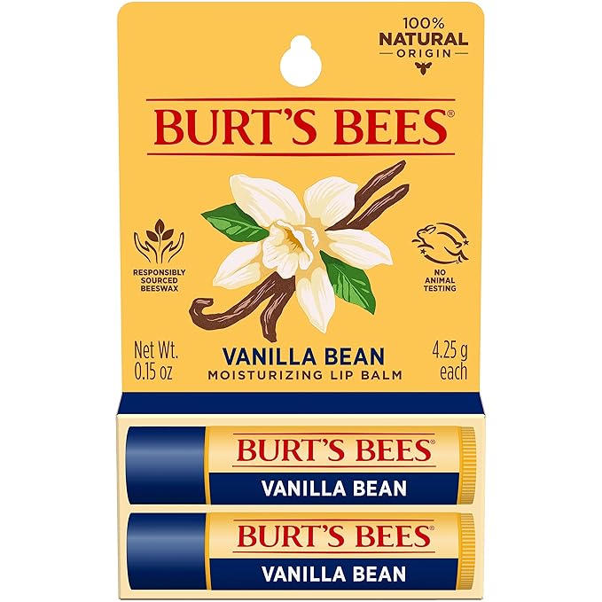 Burt's Bees Lip Balm - Vanilla Bean, Lip Moisturizer With Responsibly Sourced Beeswax, Tint-Free, Natural Origin Conditioning Lip Treatment, 2 Tubes, 0.15 oz.-VivaGrace Women