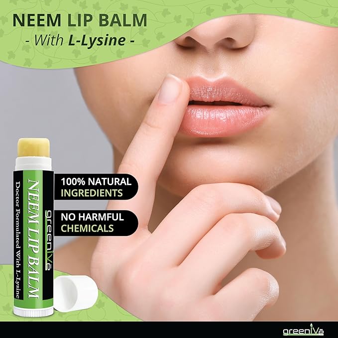 GreenIVe Neem Lip Balm, Vegan Lip Moisturizer with L-Lysine, Soothe and Soften (1)-VivaGrace Women