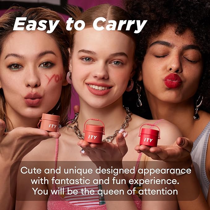 ITY Velvet Matte Finish Lip Stain-Mousse Textured Pudding Pot Lip Clay with Brush, Red Shade, Dual-Use as Lipstick and Blush, Conceals Lip Lines, Rich Pigment, 0.21 oz (6g) in Cherry Bliss-VivaGrace Women