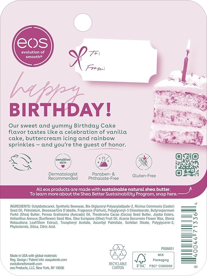 eos 24H Moisture Super Balm- Birthday Cake, Lip Mask, Day or Night Lip Treatment, Made for Sensitive Skin, 0.35 fl oz, 2-Pack-VivaGrace Women