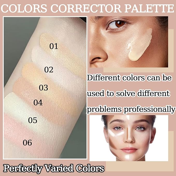 6 Colors Correcting Concealer Palette,Colors Corrector Palette,Moisturizing Full Coverage Liquid Foundation Cream Contour Makeup Palette with Brush-VivaGrace Women