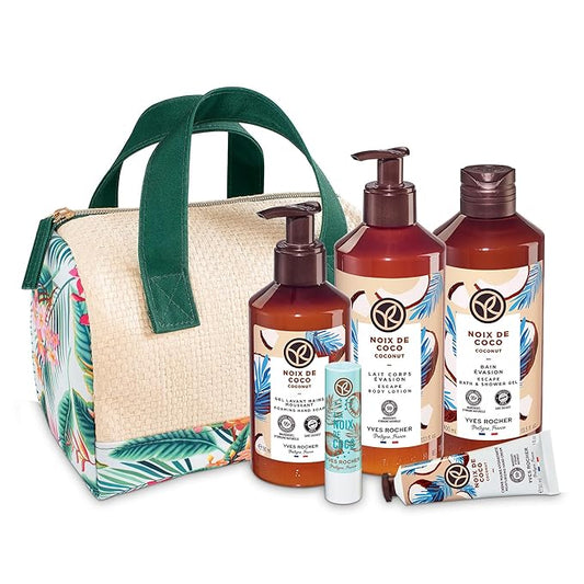 Yves Rocher Bain de Nature Coconut 6-Piece Gift Set, Shower Gel, Hand Cream, Body Lotion, Lip Balm, Hand Soap & Vanity Bag, 6 Items-VivaGrace Women