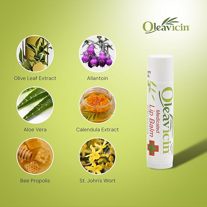 Natural Lip Balm by Oleavicin | Dry Lip Relief | Patented Moisturizing Formula for Chapped Lips | Organic Olive Leaf Extract-VivaGrace Women