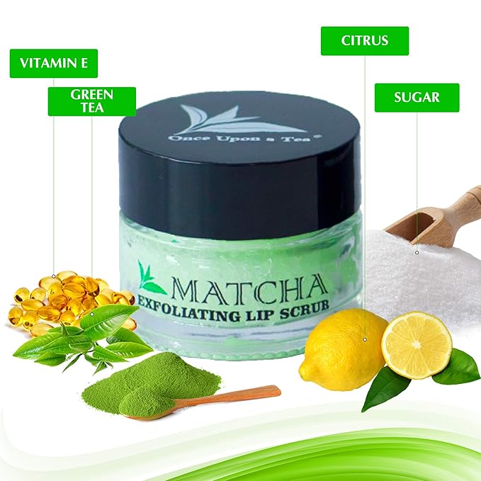 Exfoliating Green Tea Matcha Sugar Lip Scrub, Hydrating Treatment for Dry, Chapped & Cracked Lips, Best Peeling Solution For Plump, Younger Looking Lips, Lip Polish-VivaGrace Women