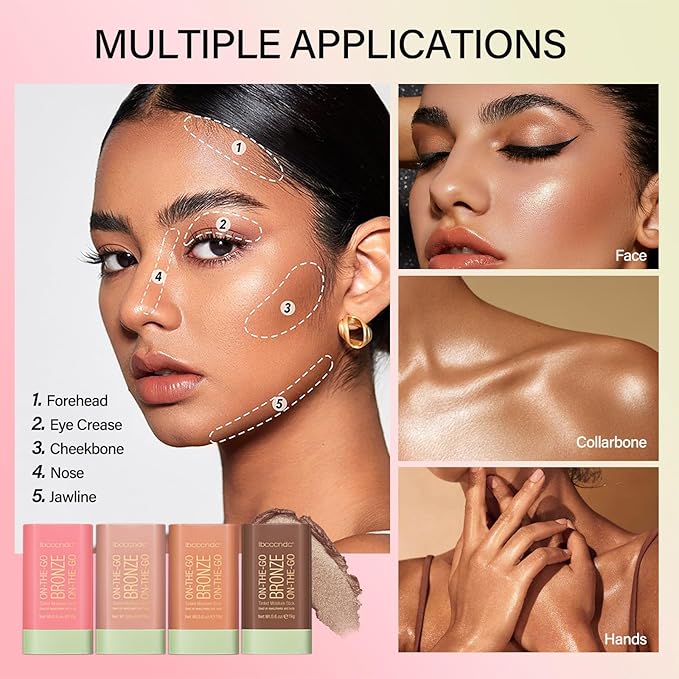 Cream Bronzer Stick,Contour Stick Facial Contouring Stick,Long Lasting Highlighter Waterproof Highlight Makeup,Buildable Shimmer Sparkle Face Bronzer Face Shaping,01 Warm Glow-VivaGrace Women