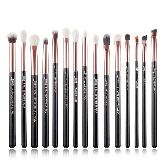 Jessup 15Pcs Professional Makeup Brushes Set Make up Brush Tools kit Eye Liner Shader Wood Handle Natural-synthetic Hair Brushes Pearl Black/Rose Gold T157-VivaGrace Women