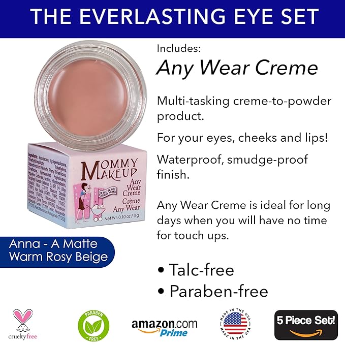 The Everlasting Eye 5 Piece Waterproof Makeup Set. Gel Eyeliner, Creme Eyeshadow, 2 brushes and Mesh Bag. Paraben-free, Talc-free, Cruelty-free. Anna/Amethyst 1206-VivaGrace Women