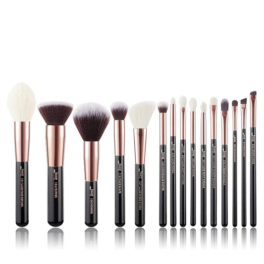 Jessup Makeup Brushes, Labeled Makeup Brush Set Premium Synthetic and Natural Hair Foundation Powder Concealer Eyeshadow Blending 15pcs Brush Kit, Rose Gold/Black T160-VivaGrace Women
