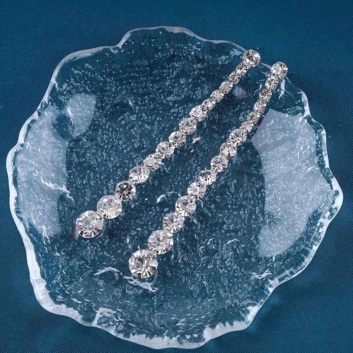 Vintage Rhinestone Chain Drop Earrings Silver Linear Crystal Earrings Sparkle Cz Tassel Earrings Long Cz Chain Stud Earrings Jewelry for Women and Girls-VivaGrace Women