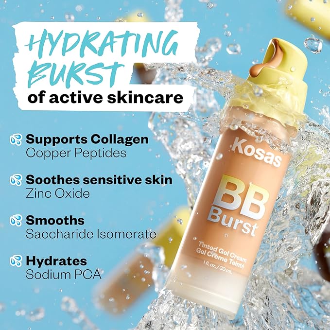 Kosas BB Burst Tinted Face Gel Cream - Supports Healthy Collagen, Smoothes Skin, Hydrates & Moisturizes - Lightweight Buildable Coverage - Light Medium Neutral 21, (1 Oz/30 ML)-VivaGrace Women