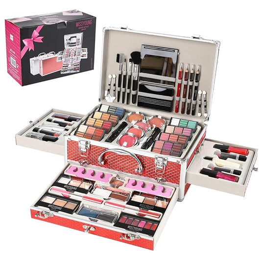 All in One Makeup Kit for Teens, 106 Pcs Professional Makeup Kit for Women Full Kit, Include Eyeshadow Palette, Lipstick Set, Concealer, Foundation, Lipgloss, Makeup Brush(Red)-VivaGrace Women