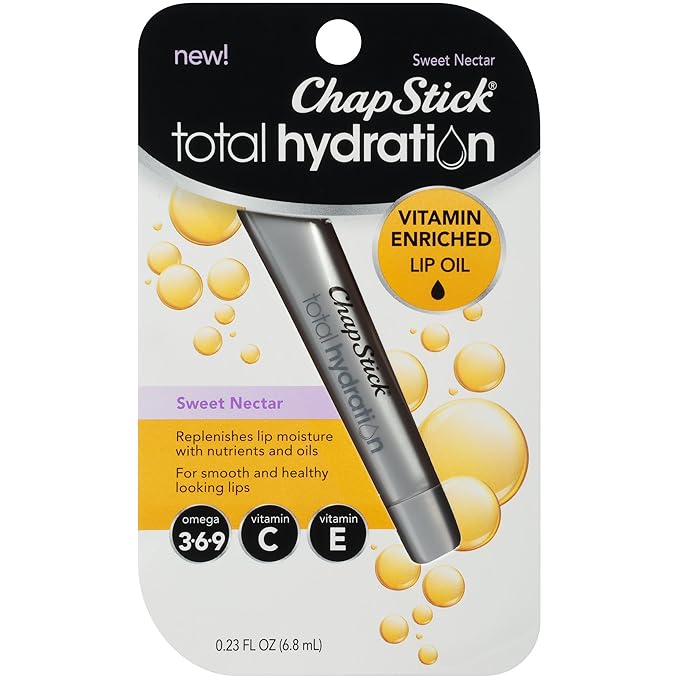 ChapStick Total Hydration Sweet Nectar Flavor Vitamin Enriched Lip Oil, Non Tinted Lip Care - 0.23 Oz-VivaGrace Women