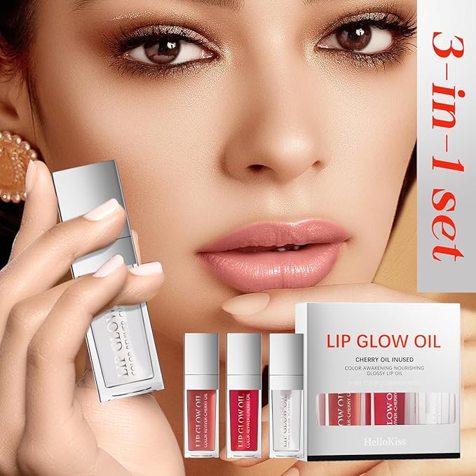 Lip Glow Oil Long Lasting Plumping Transparent Lip Balm Moisturizing Lip Oil Repairing Lip Lines and Prevents Dry Cracked for Lip Care and Dry Lips (Set-C)-VivaGrace Women