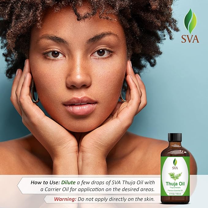 SVA Thuja Essential Oil – 4 Fl Oz – 100% Natural Thuja Oil - for Diffuser, Hair Care, Face, Skin Care, Aromatherapy, Scalp and Body Massage, Soap and Candle Making – with Dropper-VivaGrace Women