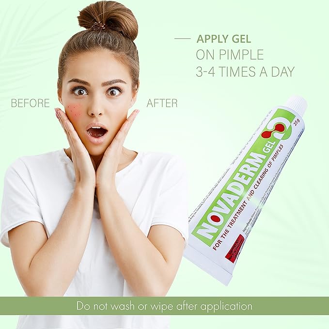 DAN Pharm NovaDerm Gel for The Treatment and clearing of pimples. Acne Remedy for Removing Pimple and Cystic Acne 0.8oz