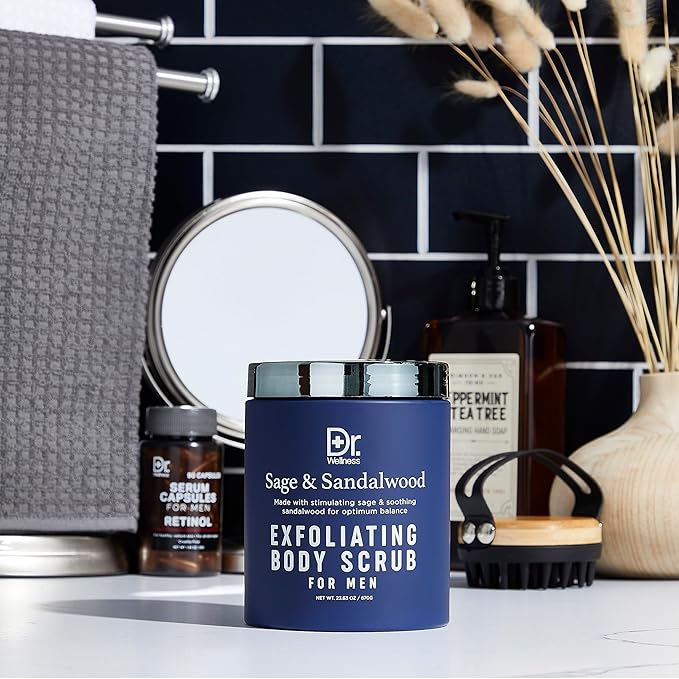 Dr. Wellness Body Scrub for Men- Ultimate Exfoliating Scrub Infused with Sage & Sandalwood, Men’s Body Wash in Jar with Twist Top, 23 oz, For All Skin Types-VivaGrace Women
