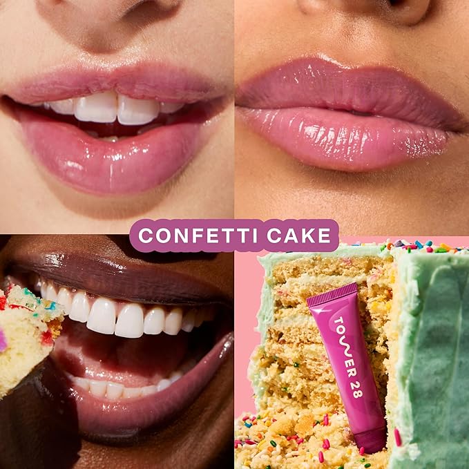 Tower 28 LipSoftie Hydrating Tinted Lip Treatment Balm, Moisturizing Lip Mask for Chapped Lips - Confetti Cake, Sheer Lavender Pink-VivaGrace Women