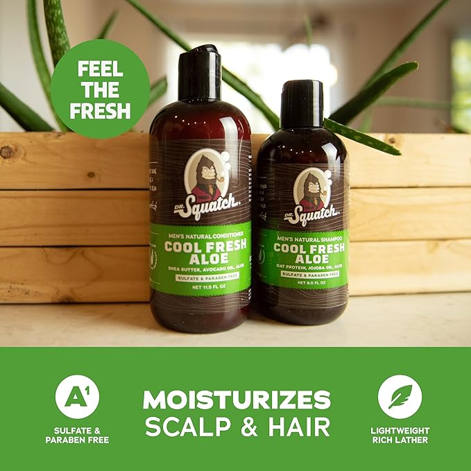 Dr. Squatch Natural Hair Bundle for Men - Healthy, Full Looking Hair - Cool Fresh Aloe Shampoo (8 fl oz), Cool Fresh Aloe Conditioner (11.5 fl oz)-VivaGrace Women