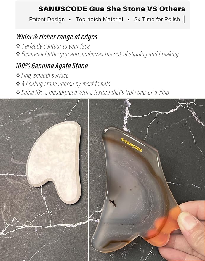 Gua Sha Stone, Gua Sha Facial Tools, Authentic Agate Stone Guasha Tool for Face Massager, Facial Sculpting Lifting Shaper, Genuine Agate Stone Patent Design-VivaGrace Women