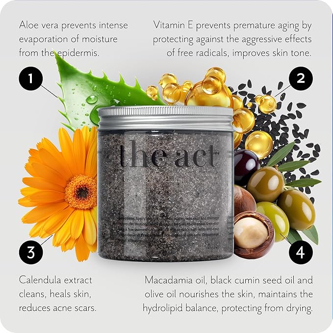 Exfoliating Balancing Body Scrub with Black Cumin Oil - Sea Salt Formula for Smooth & Radiant Skin - Home Spa Care, Gift for Women Men, Vegan, Organic 10.58 Oz-VivaGrace Women