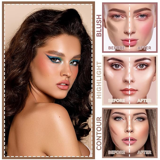 Highlighter Stick Cream Blush Stick Bronzer Contour Stick Makeup,3 PCS Cream Contour Kit with Contour Brush,Long Lasting & Professional Highlighters Makeup Stick for Beginner-Set B-VivaGrace Women