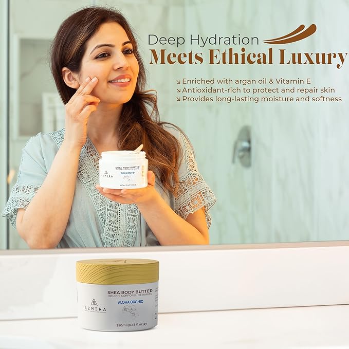 AZMERA Handcrafted Whipped Shea Body Butter – Luxurious Orchid Scented Moisturizer for Dry, Sensitive Skin with Argan Oil & Vitamin E – Vegan, Non-Greasy Skincare – 8.82 oz-VivaGrace Women