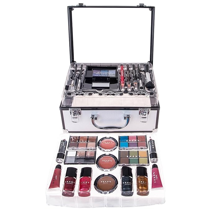 SHANY Carry All Trunk Makeup Train Case with Re-usable Aluminum Makeup Storage Case. Non Toxic Color Make up Set with Eye palettes, Blushes,Makeup Powders, Manicure, Pedicure and Makeup Brushes.-VivaGrace Women